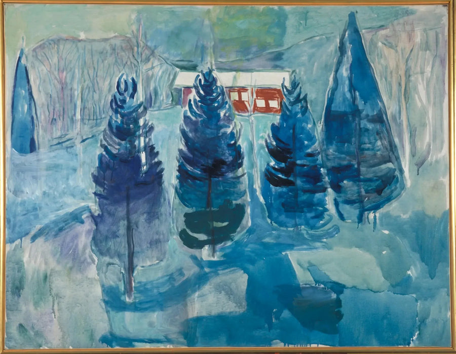 röd stuga och granar - Edvard Munch