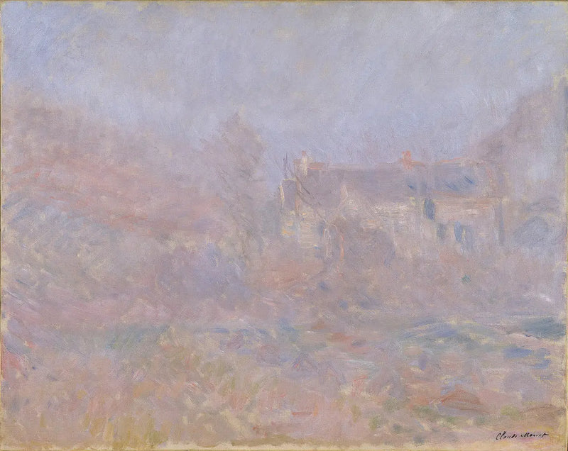 Hus vid klippa, dimma - Claude Monet