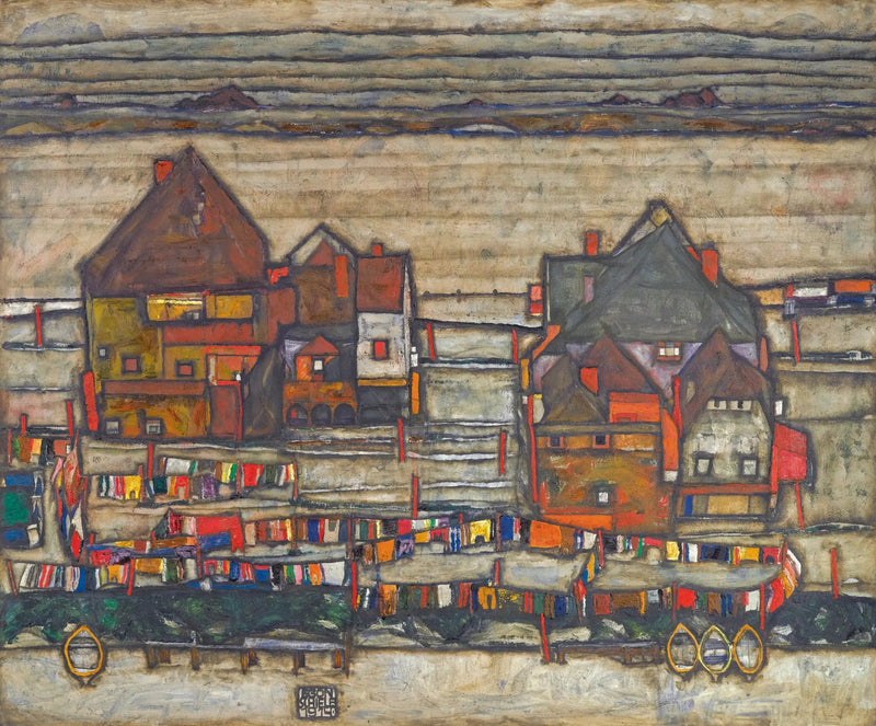 Hus med färgglada textilier - Egon Schiele