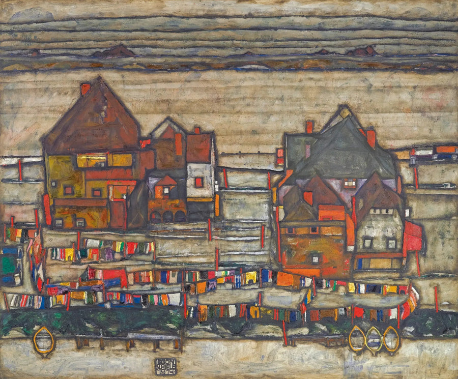 Hus med färgglada textilier - Egon Schiele