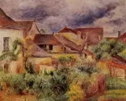 Byhus, röda tak (Essoyes) - Pierre-Auguste Renoir