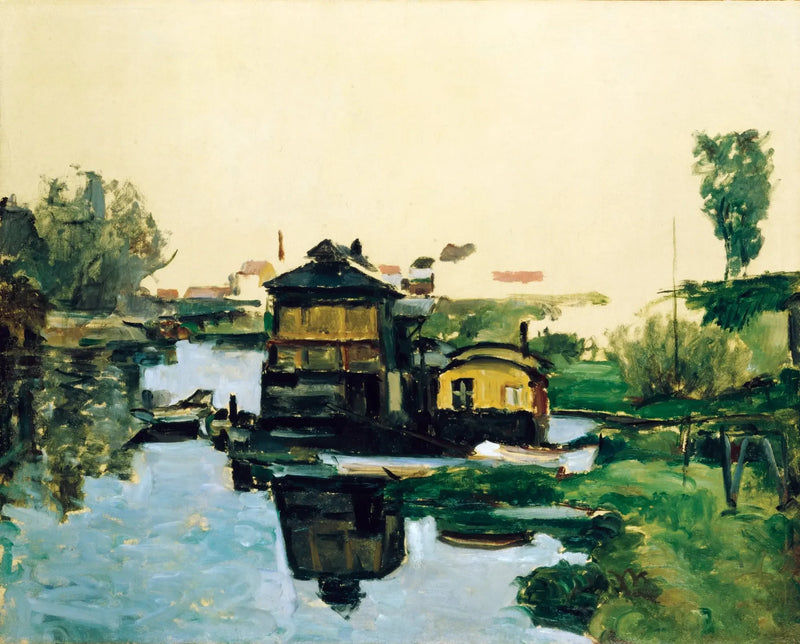 Flytande hus på en flod - Paul Cézanne
