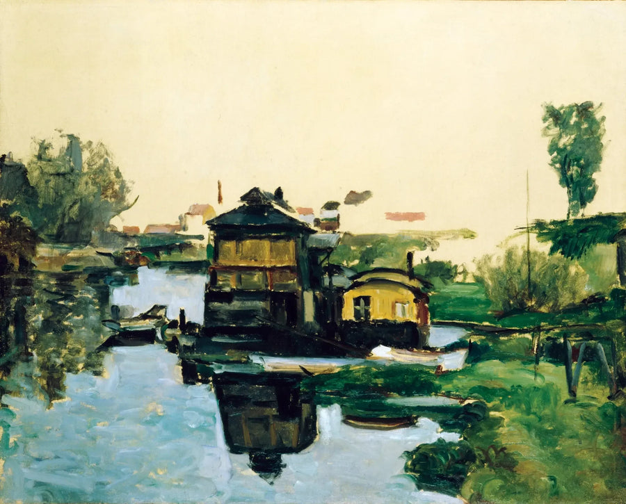 Flytande hus på en flod - Paul Cézanne