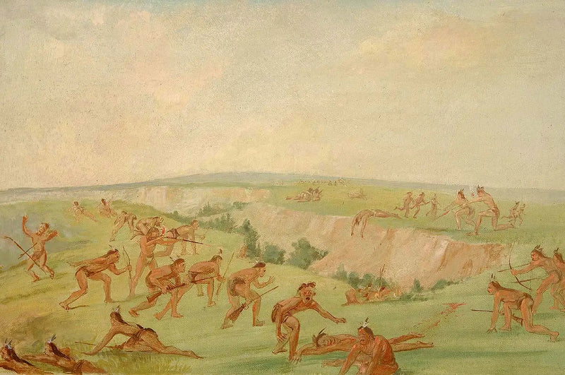 Mandan som attackerar en Arikara-grupp - George Catlin