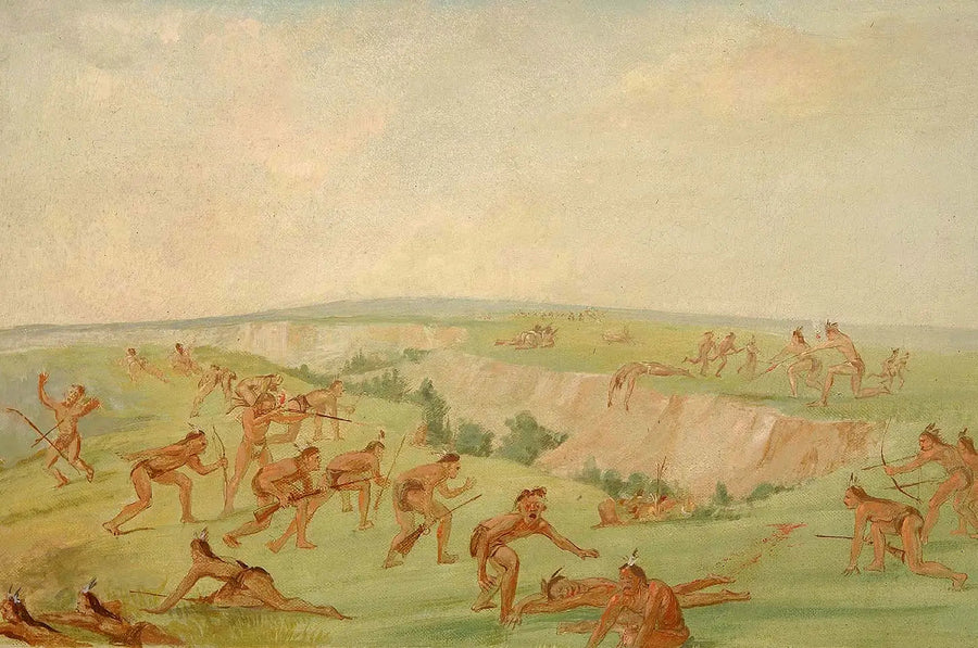 Mandan som attackerar en Arikara-grupp - George Catlin