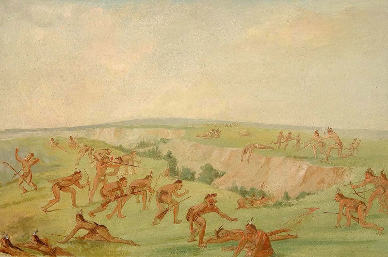 Mandan som attackerar en Arikara-grupp - George Catlin