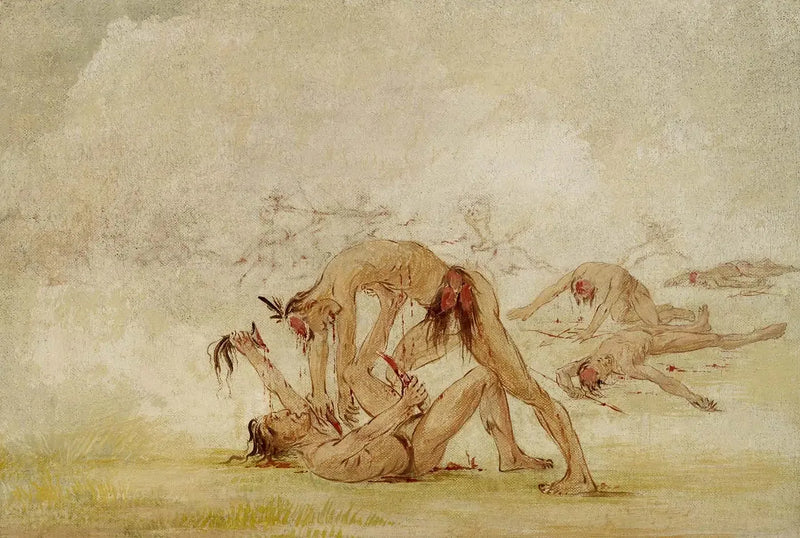 Mandan skrapar en fiende - George Catlin