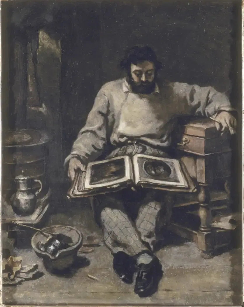 Marc Trapadoux som granskar en litografi - Gustave Courbet