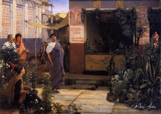 Marché aux fleurs à l’époque romaine avec un cactus et deux agaves - Lawrence Alma-Tadema Reproductions de tableaux à