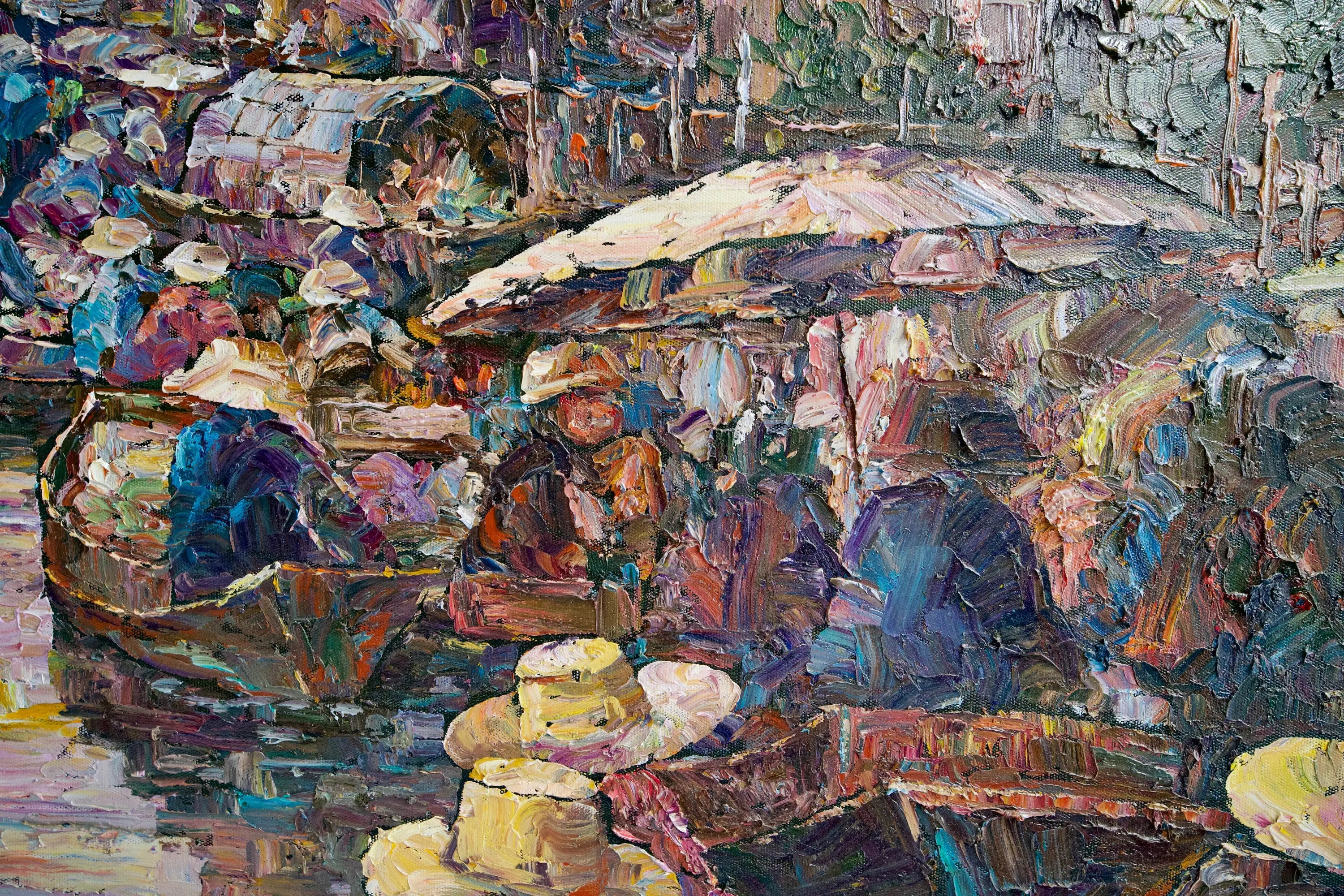 Marché flottant | 145 x 105 cm Reproductions de tableaux à la peinture à l’huile