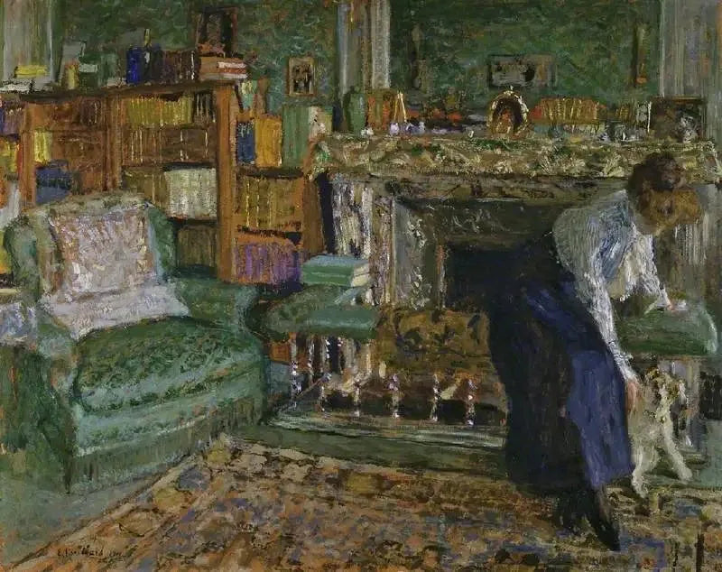 Marguerite Chapin i sin lägenhet med sin hund - Édouard Vuillard