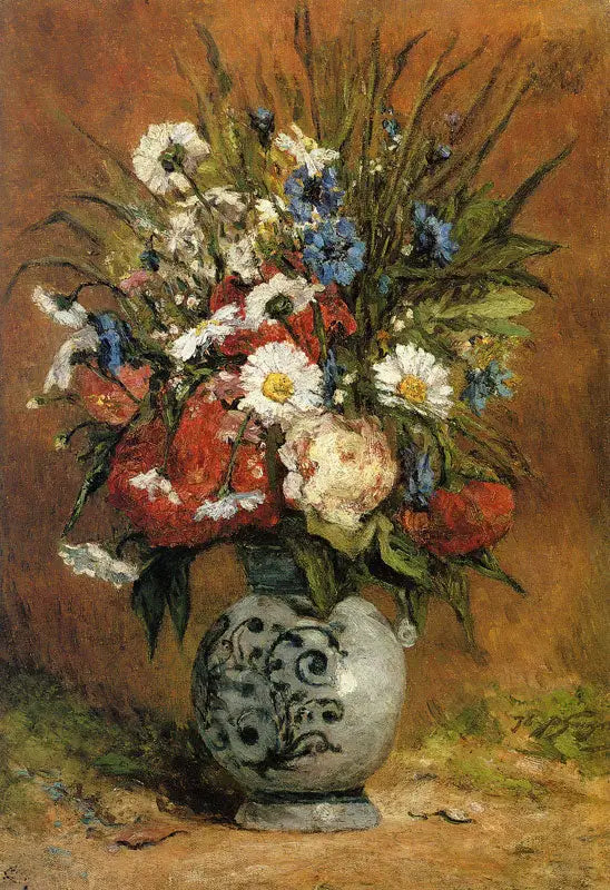 Margueriter och pioner i en blå vas - Paul Gauguin