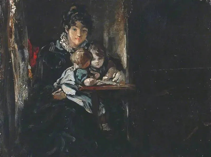 Maria Constable med två av sina barn. Baksida: Kopia efter Teniers - John Constable