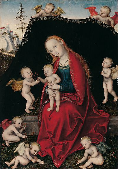 Marie med barnet omgiven av änglar - Lucas Cranach den äldre