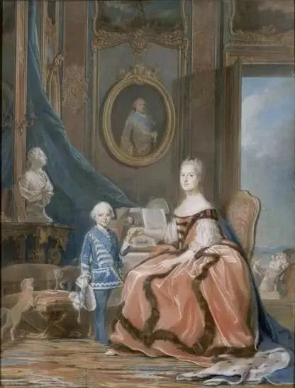 Marie-Josèphe de Saxe och hertigen av Bourgogne i sitt rum på Versailles - Maurice-Quentin de La Tour