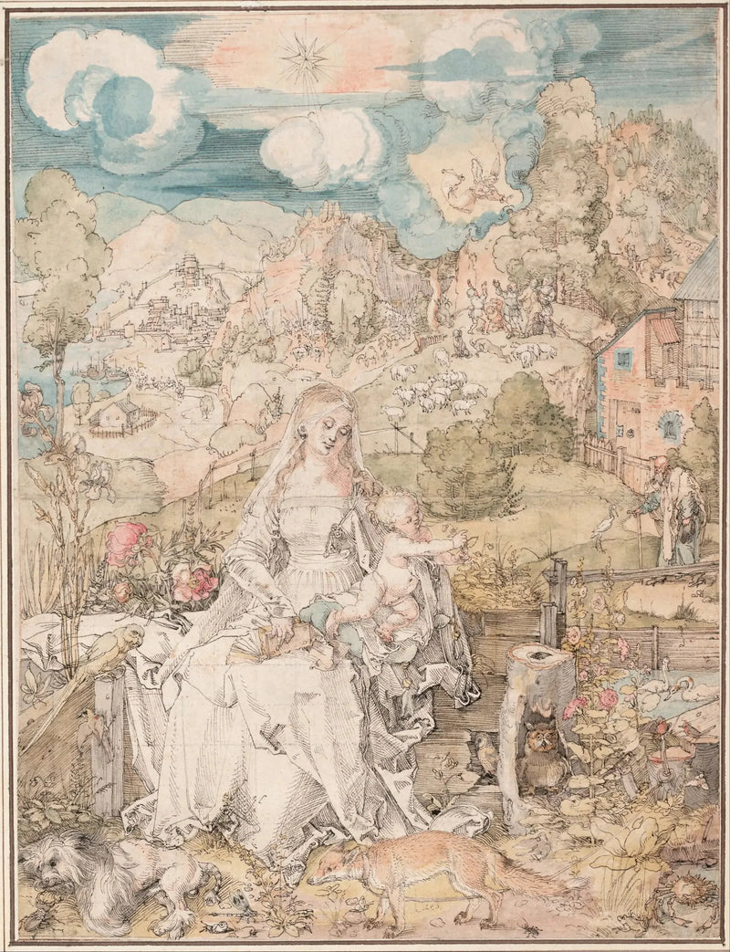 Marie bland en mängd djur - Albrecht Dürer