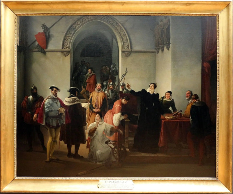 Marie Stuart protestant av sin oskuld vid läsningen av sitt dödsdomen - Francesco Hayez