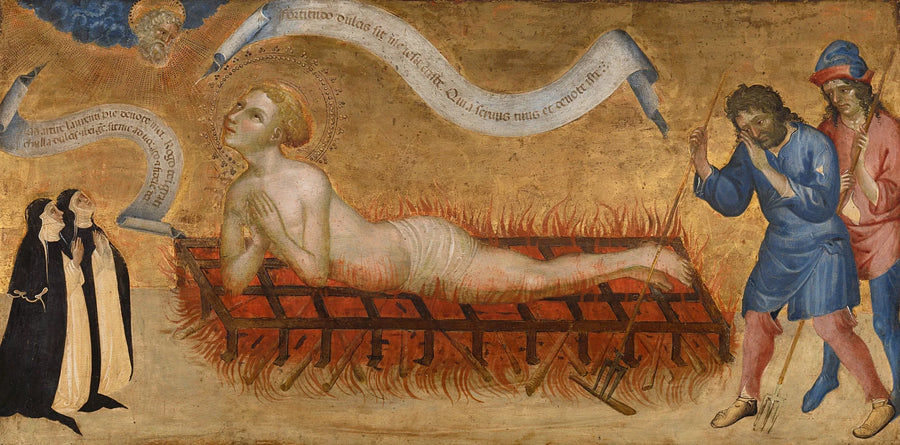 Martyr av Saint Laurent med två benediktinska nunnor - Giovanni di Paolo