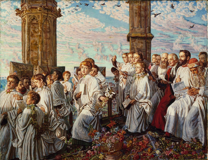 Majmorgon vid Magdalen College-tornet, Oxford, gammal årlig ceremoni - William Holman Hunt