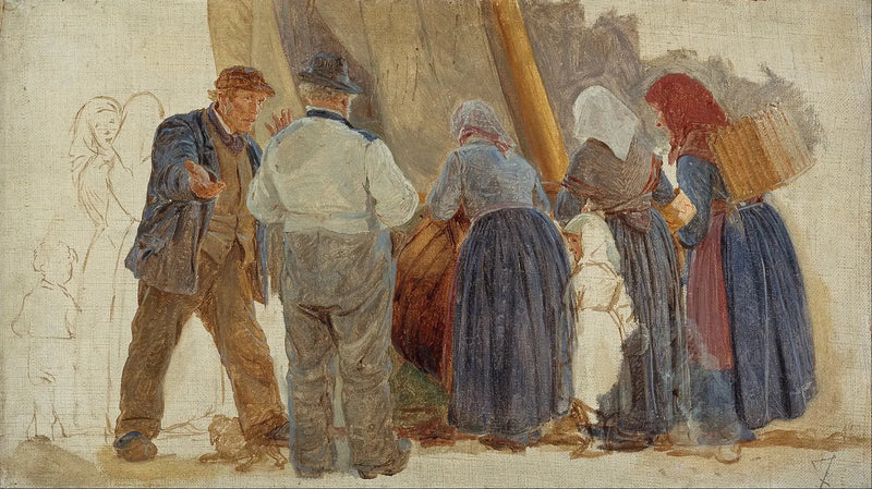 Morgon i Hornbæk. Män och kvinnor som förhandlar - Peder Severin Krøyer