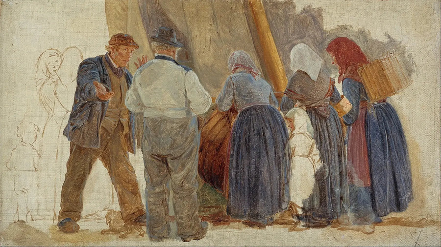 Morgon i Hornbæk. Män och kvinnor som förhandlar - Peder Severin Krøyer