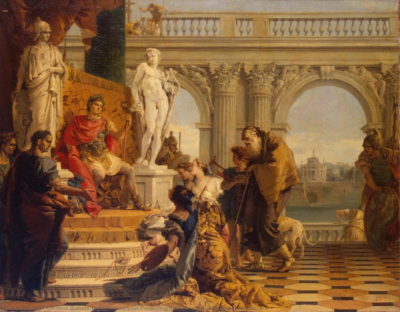 Välsignare som presenterar de fria konsterna för kejsar Augustus - Giovanni Battista Tiepolo