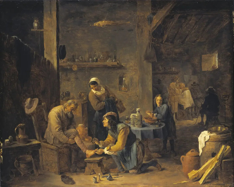 Landsbyläkare som besöker en patient - David Teniers den yngre