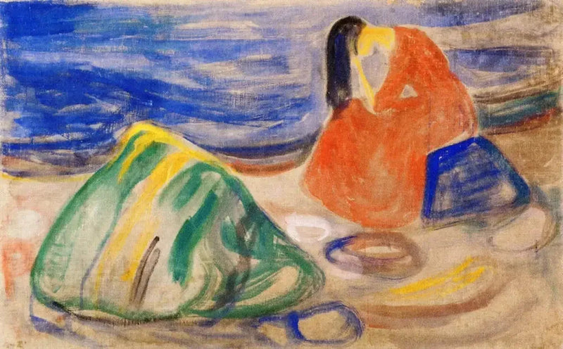 Melankoli. Kvinna gråter på stranden - Edvard Munch