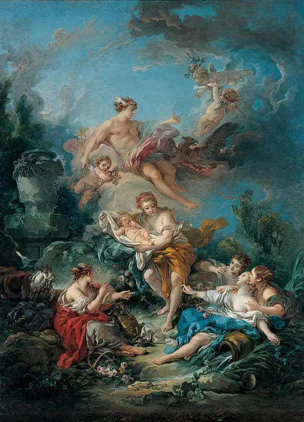 Mercure som anförtro barnet Bacchus till Nysas nymfer - François Boucher