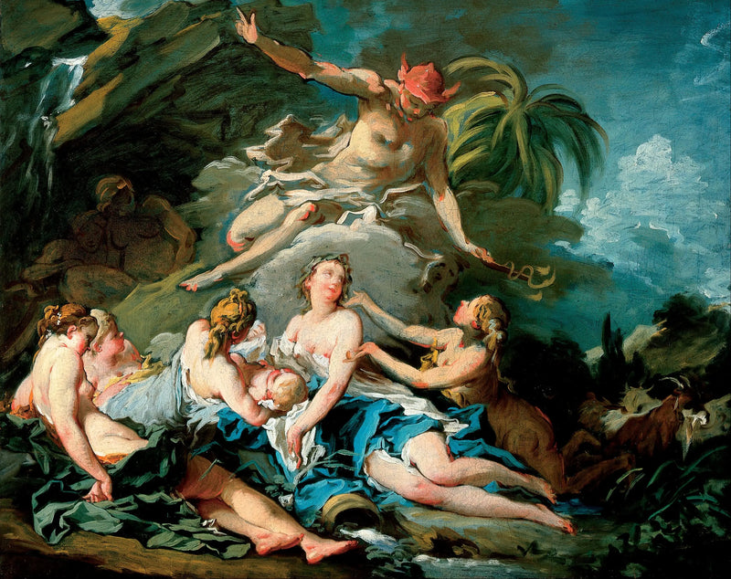 Mercure som anförtro barnet Bacchus till Nysas nymfer - François Boucher