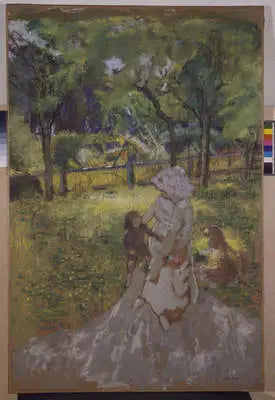 Mor och barn i trädgården (Morgon i fruktträdgården) - Édouard Vuillard