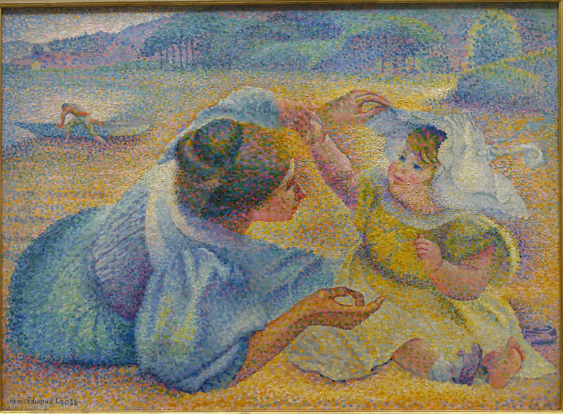 Mor som leker med sitt barn - Henri-Edmond Cross