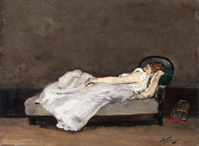 Mette Gauguin som sover på en soffa - Paul Gauguin