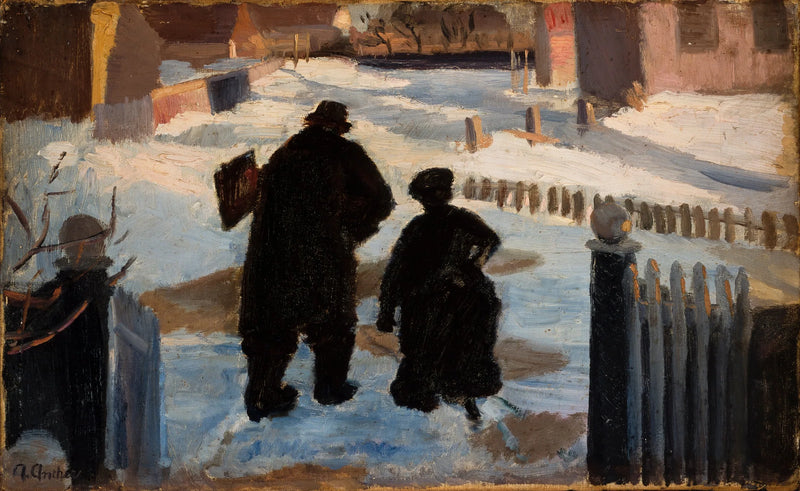 Michael Ancher går till sitt studio tillsammans med orgelspelaren Helene Christensen - Anna Ancher