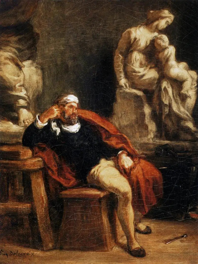 Michelangelo i sin ateljé - Eugène Delacroix
