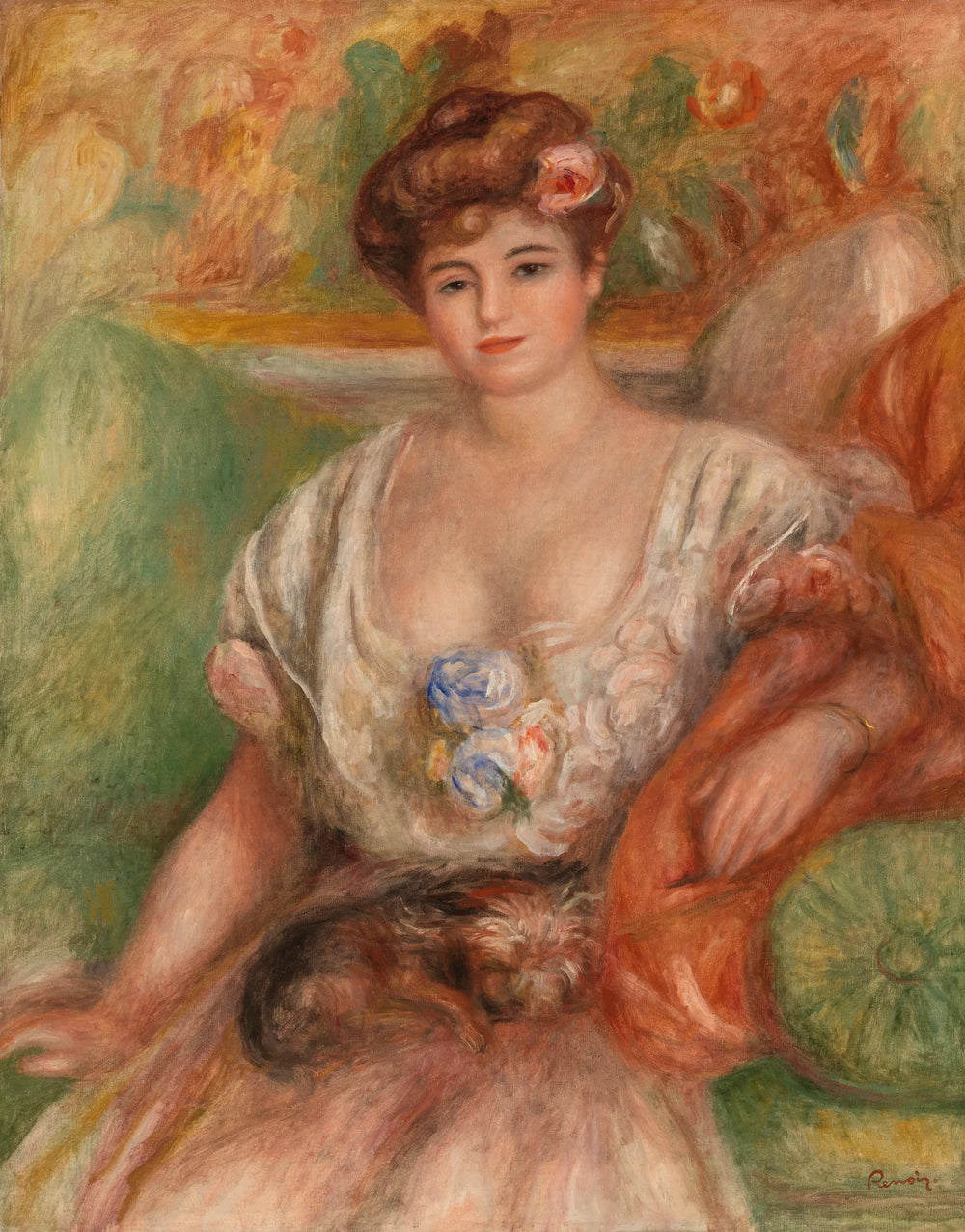 Misia Sert avec un petit chien - Pierre-Auguste Renoir image 1 tableau peint à l’huile sur toile