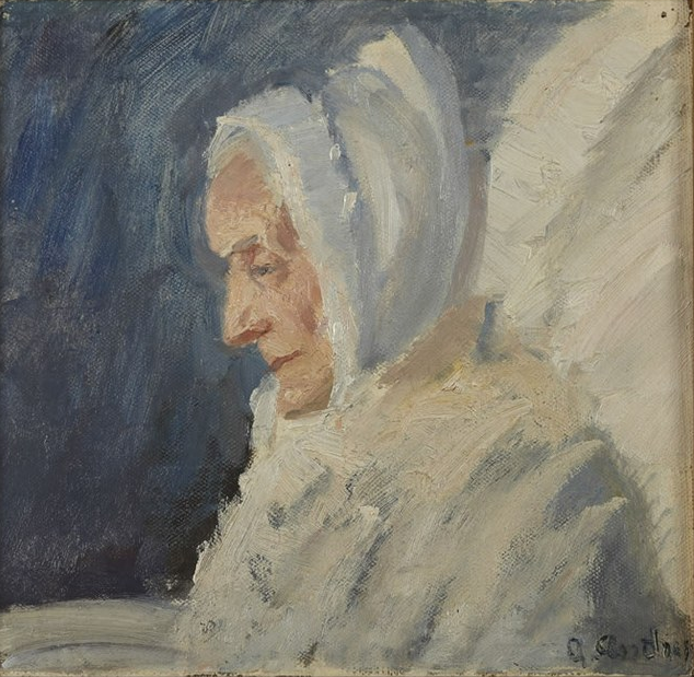 Mme Brøndum klädd i vitt. - Anna Ancher