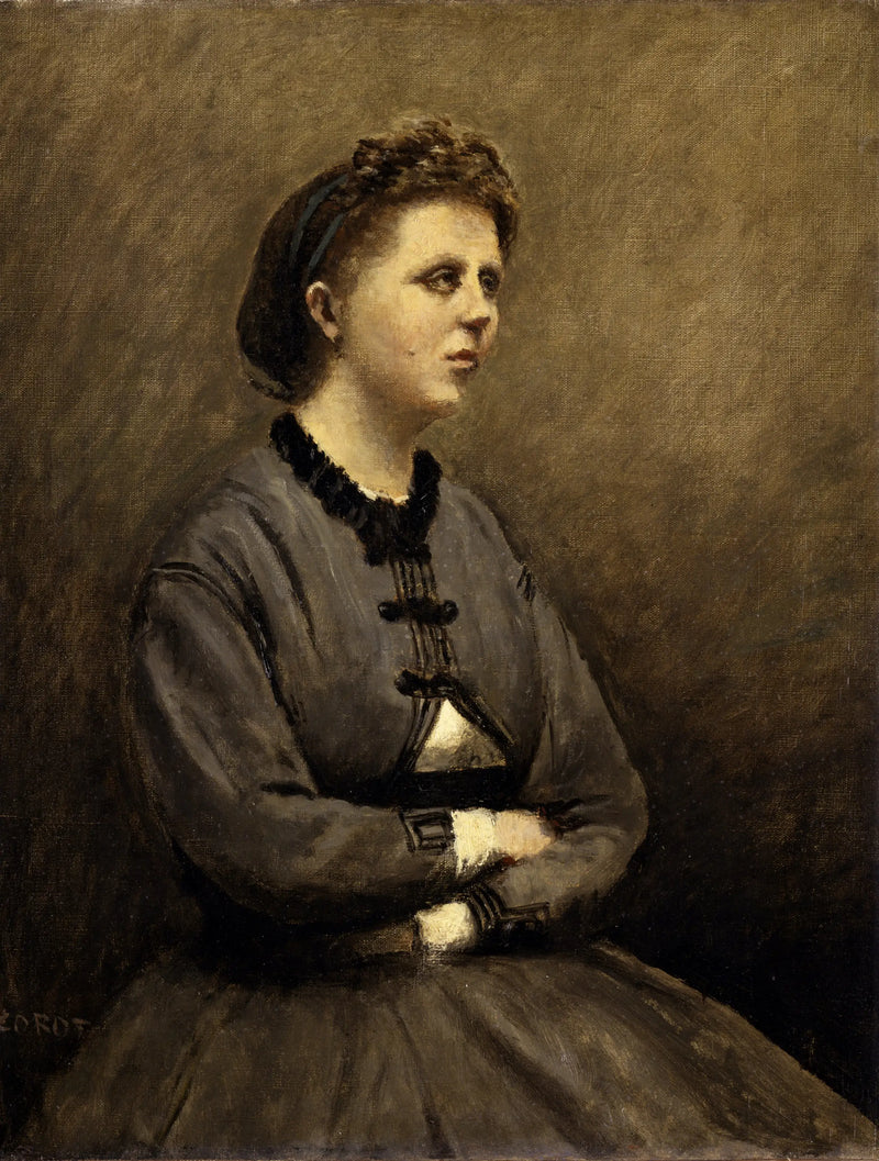 Mme de Larochenoire, konstnärens maka (Mme de Larochenoire, konstnärens hustru) - Jean-Baptiste Camille Corot