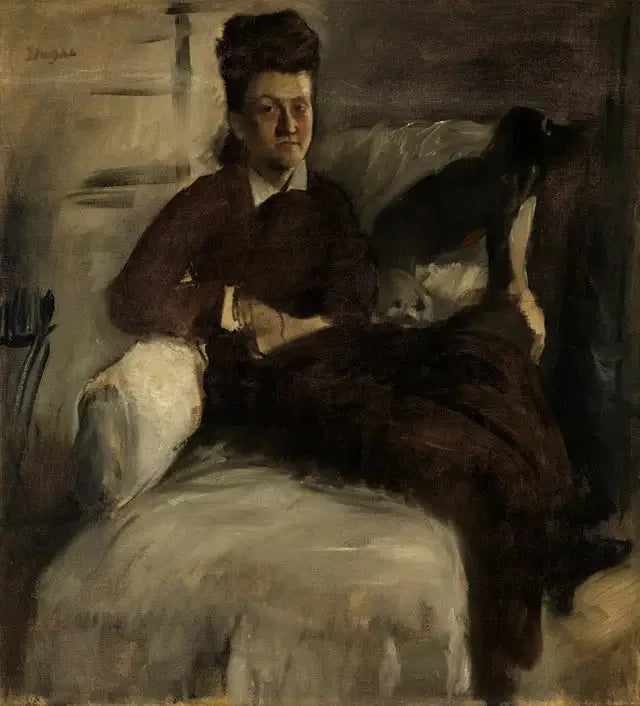 Mme Jeantaud på sin solstol med två hundar - Edgar Degas