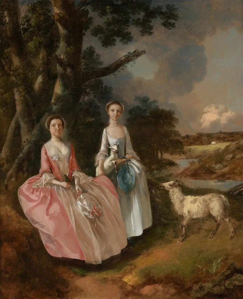 Fru Mary Cobbold och Fröken Cobbold, med ett lamm och ett får - Thomas Gainsborough