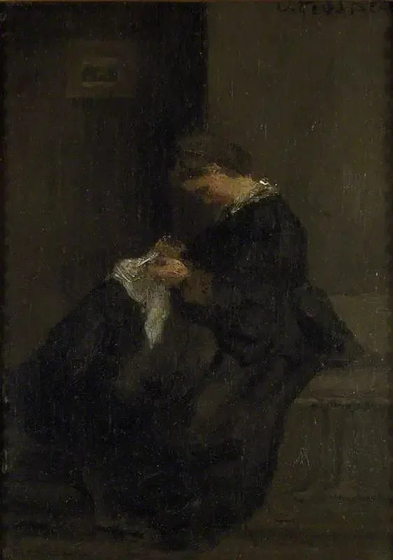 Fru Pissarro som syr - Camille Pissarro