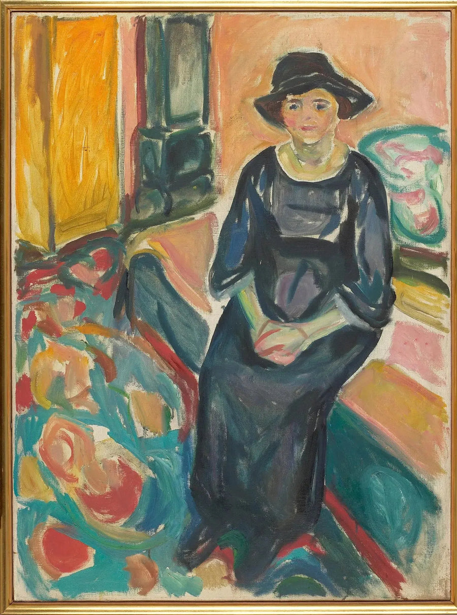 Modell med hatt, sittande på soffan - Edvard Munch