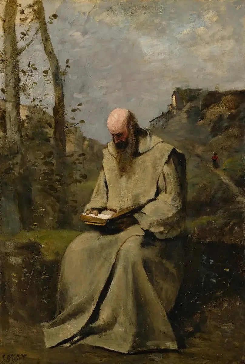 Sittande munk, läsande - Jean-Baptiste Camille Corot