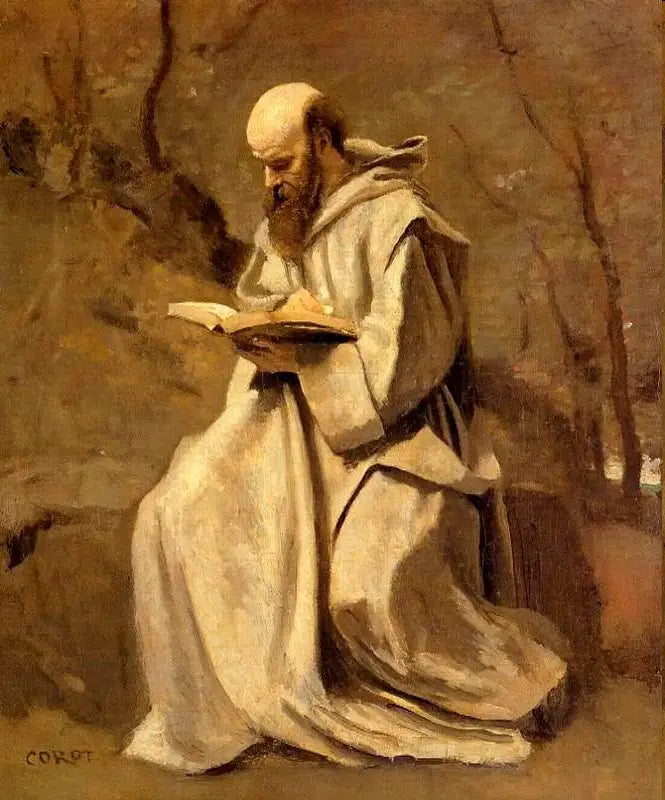 Vit munk, sittande, läsande - Jean-Baptiste Camille Corot