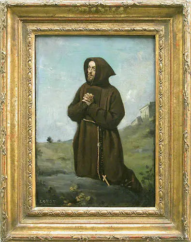 Brun munk i bön, knästående - Jean-Baptiste Camille Corot