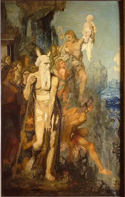 Mose, i synen av det utlovade landet, tar av sig sandalerna - Gustave Moreau