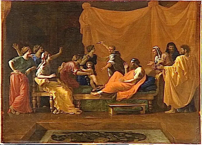 Mose barn som trampar på Faraos krona - Nicolas Poussin