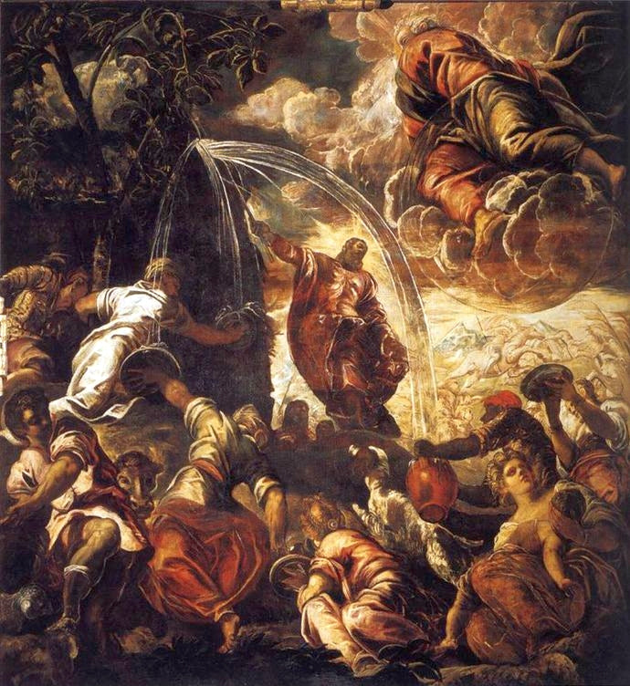 Moses som får vattnet att strömma ur klippan - Jacopo Tintoretto