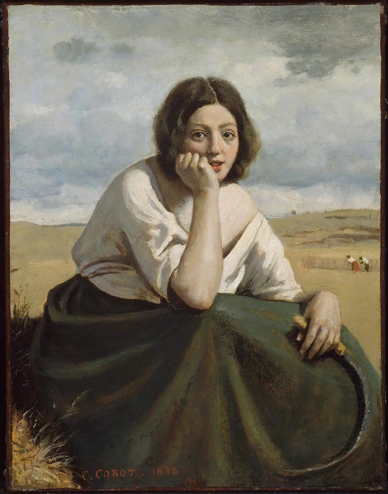 Skördetröska som håller sin lie, huvudet vilande på handen - Jean-Baptiste Camille Corot