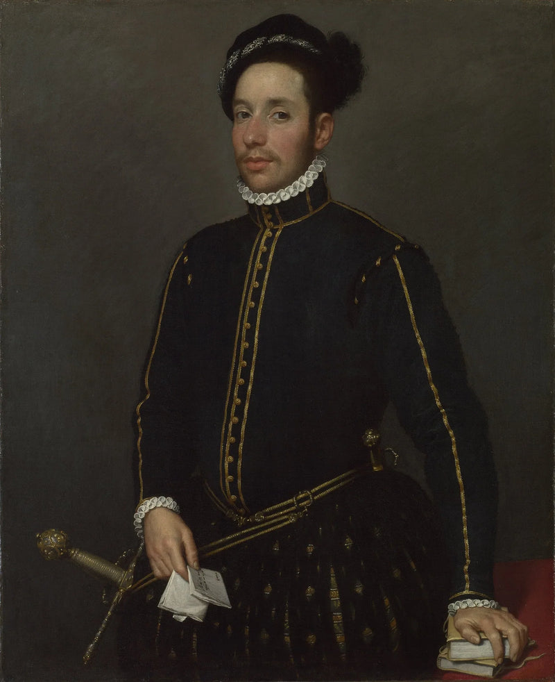 Monsieur vänsterhänt med två in-quartos och ett brev - Giovanni Battista Moroni
